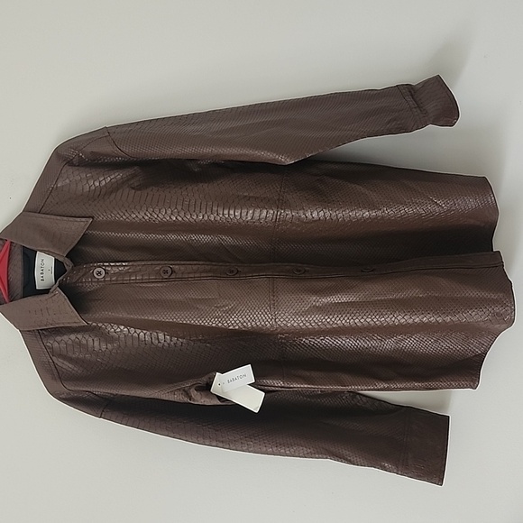 Aritzia Babaton Pellin Shirt Jacket Vegan Leather Brown Python Print Size Small - Picture 2 of 15